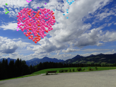 Balloons - heart shaped in sky