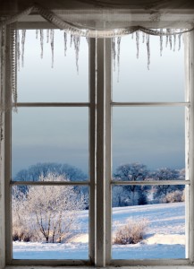 winter landscape through window